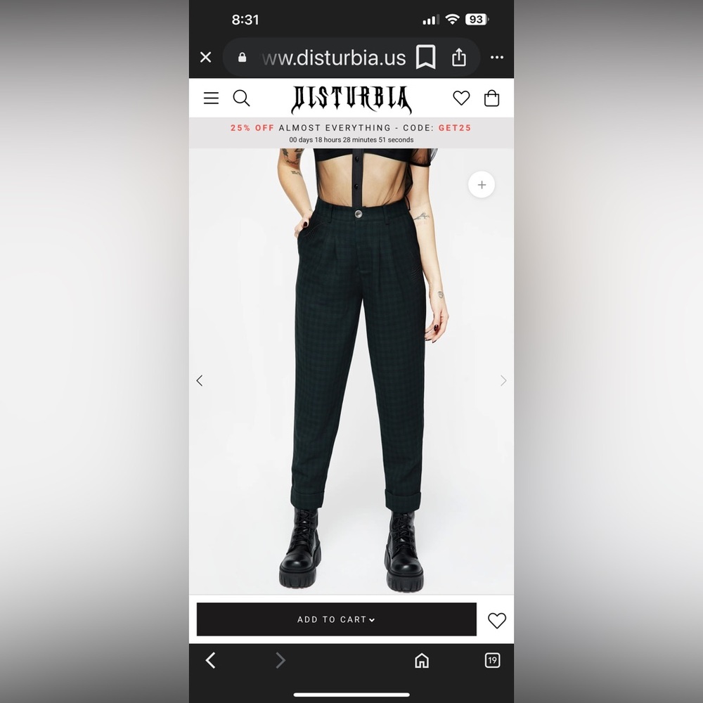 Disturbia Dark Green Checkered Trousers never worn